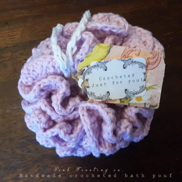 Handmade Crocheted Large Pink Bath Pouf - Picture 3 of 5